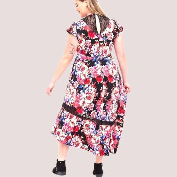 TORRID Plus Size Skater Maxi Dress Studio Knit Lace Floral Black SIZE 3X - Picture 12 of 16